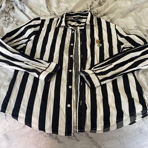 Forever 21 Men Size L black & white striped mermaid button up / down long sleeve